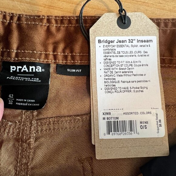 prAna Mens BRIDGER Slim Fit Stretch Jean 42"W 32" Inseam in Brown - Picture 7 of 9